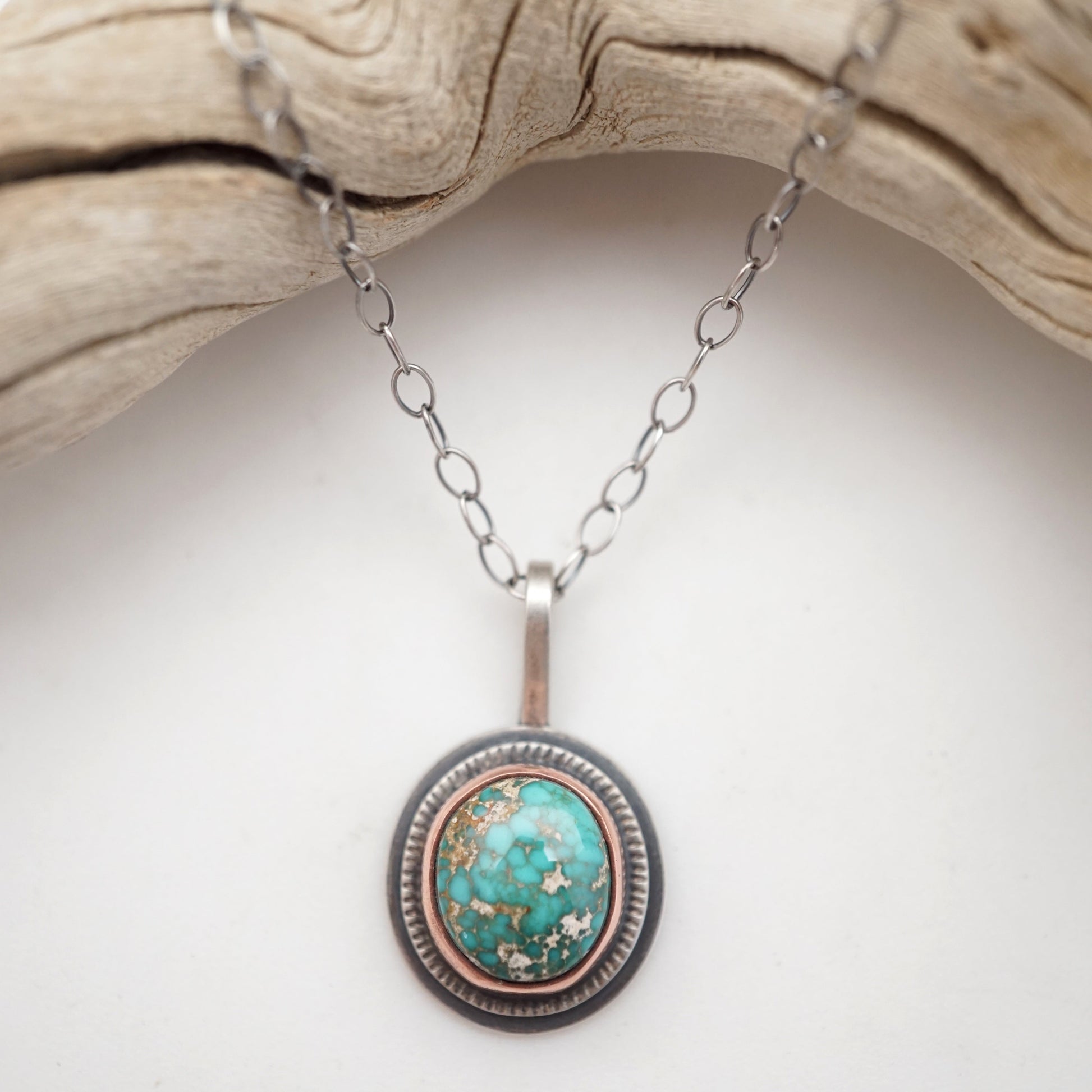high dome carico lake turquoise necklace with copper bezel - Lumenrose
