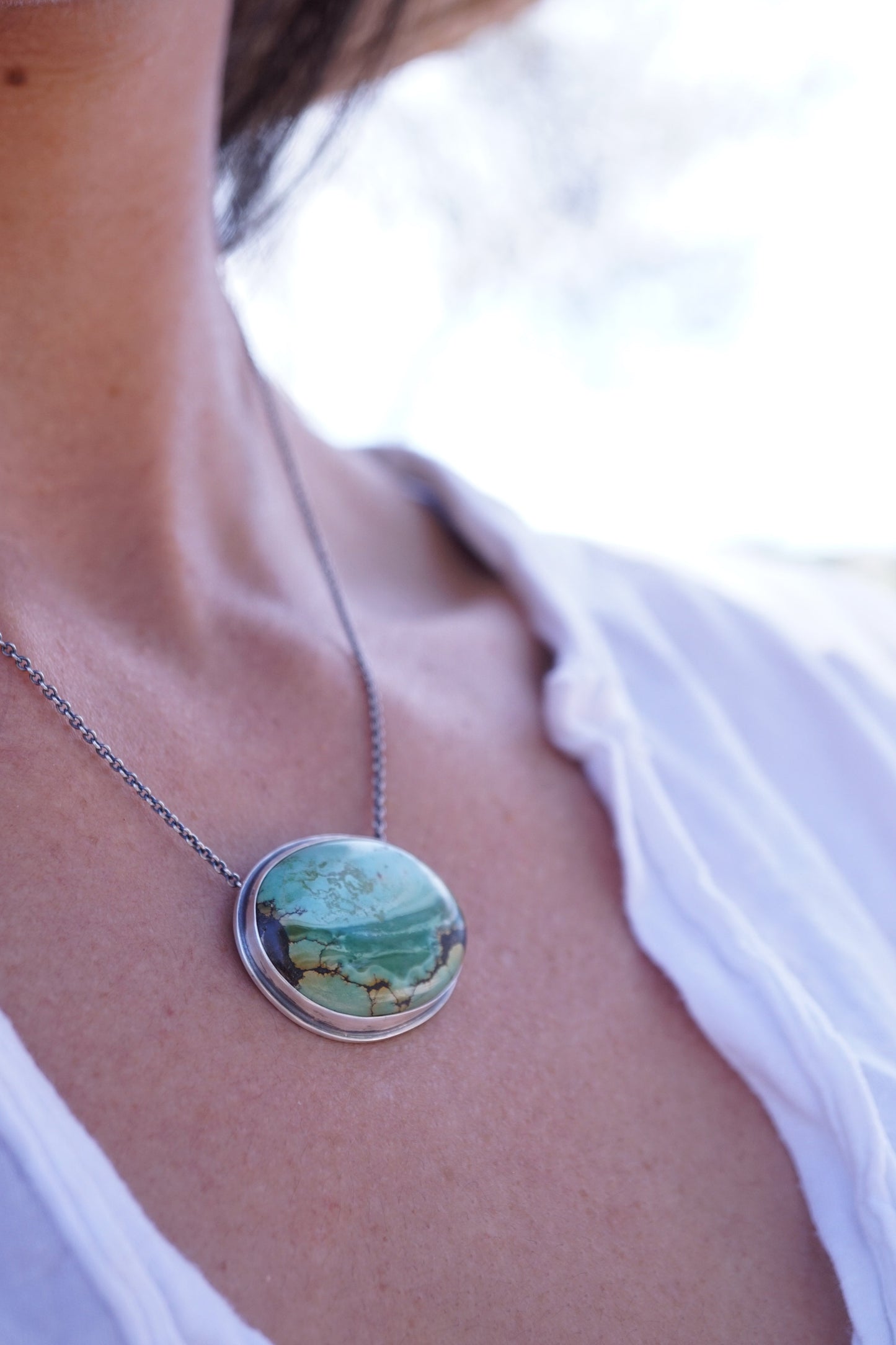 hubei turquoise oval landscape necklace - Lumenrose