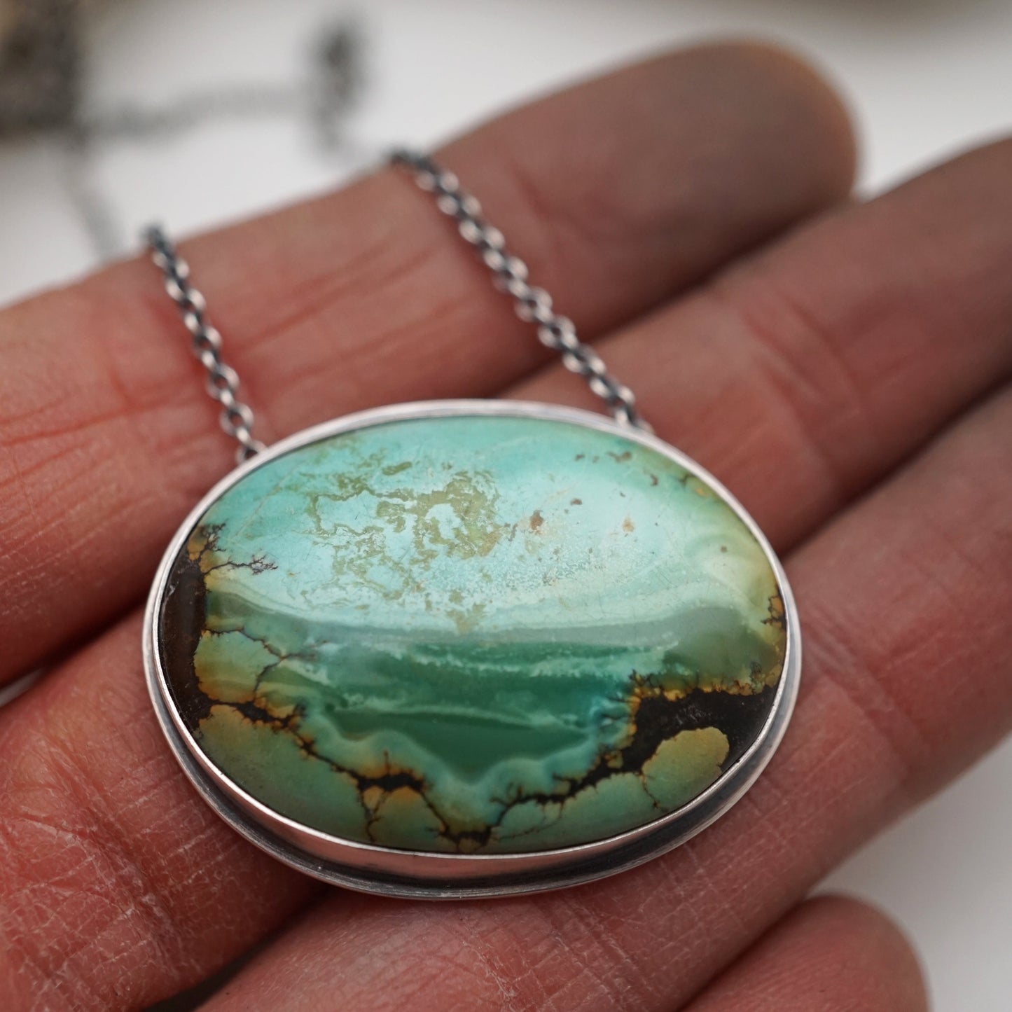 hubei turquoise oval landscape necklace - Lumenrose