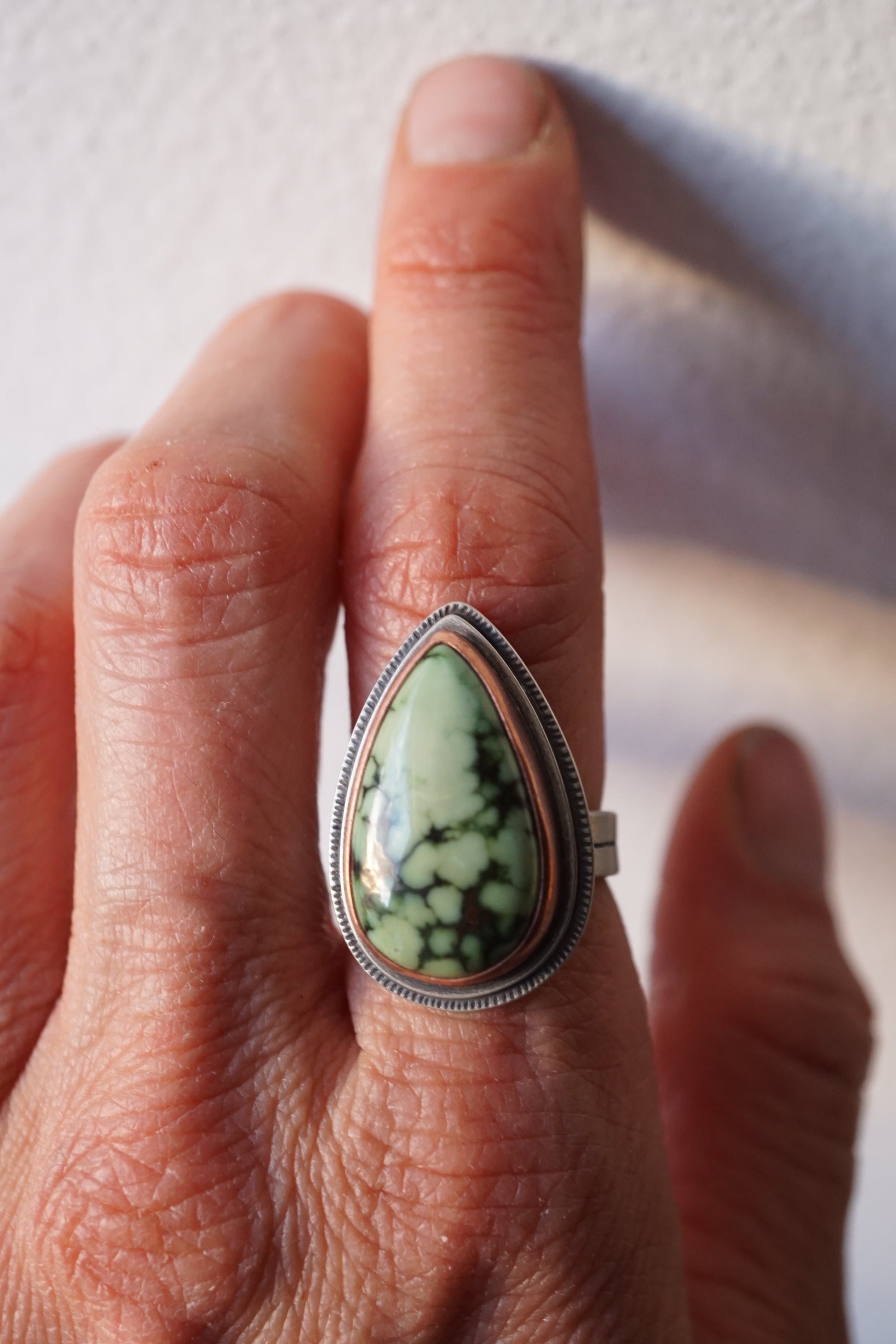 hubei turquoise ring with copper bezel - size 6 - Lumenrose