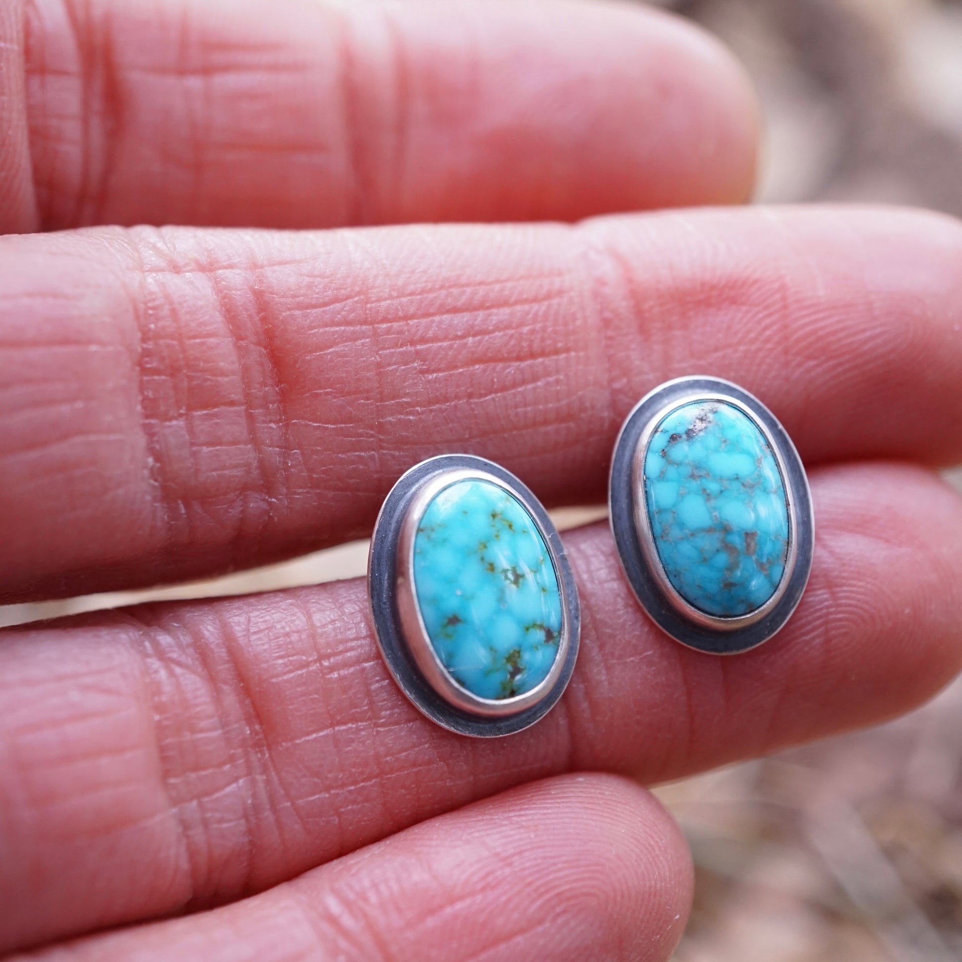 kingman bright blue turquoise studs - Lumenrose