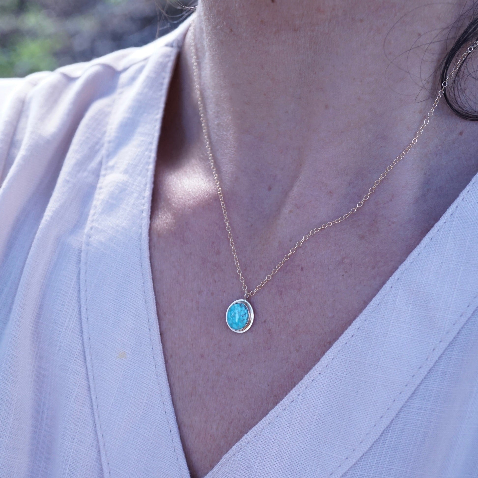 kingman turquoise + 14k goldfill dainty necklace - Lumenrose