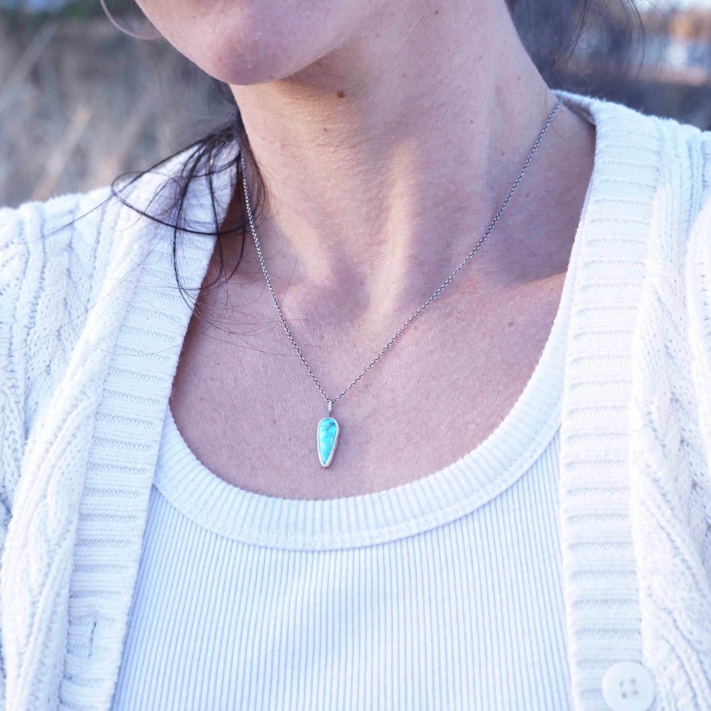 kingman turquoise long teardrop necklace - Lumenrose