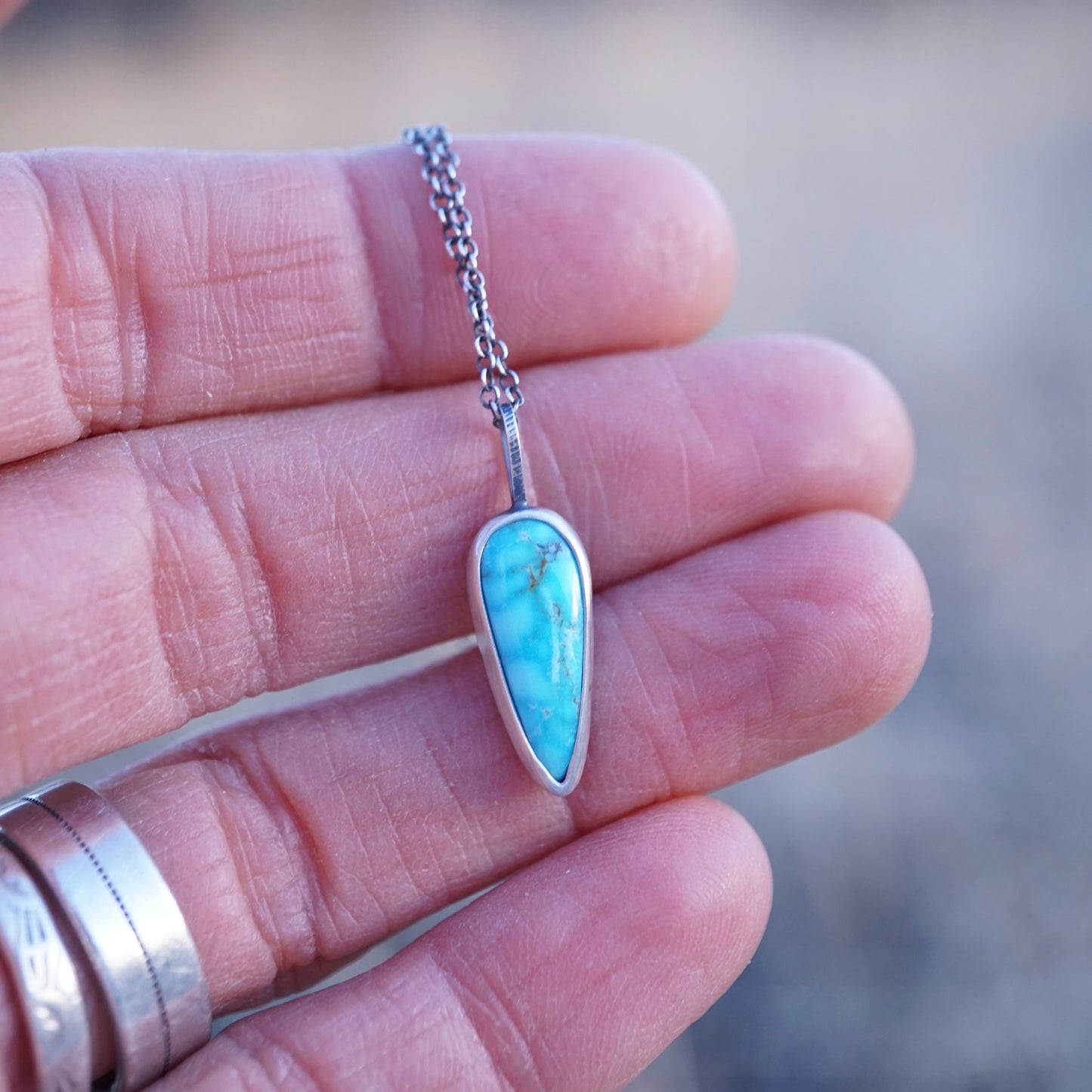 kingman turquoise long teardrop necklace - Lumenrose