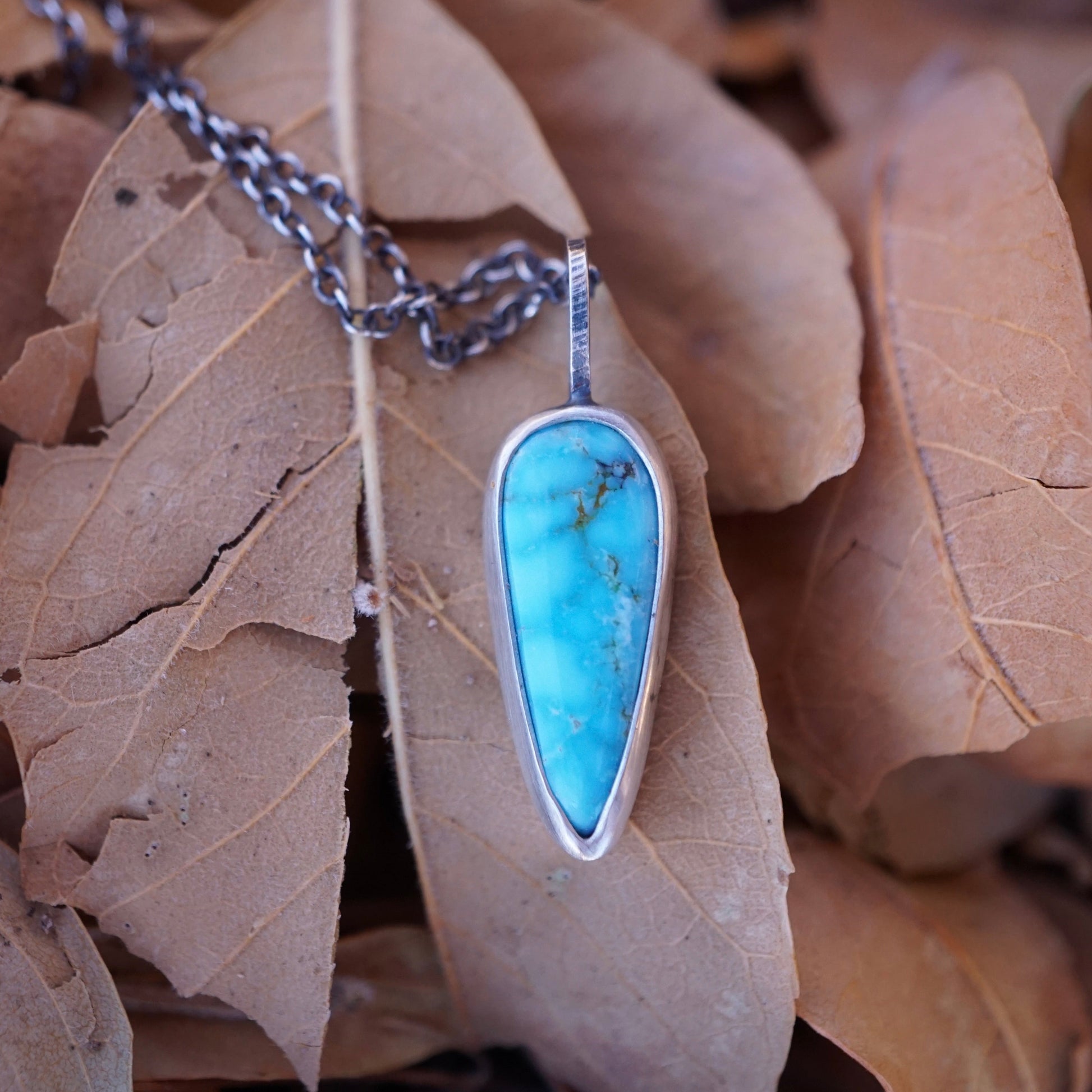 kingman turquoise long teardrop necklace - Lumenrose