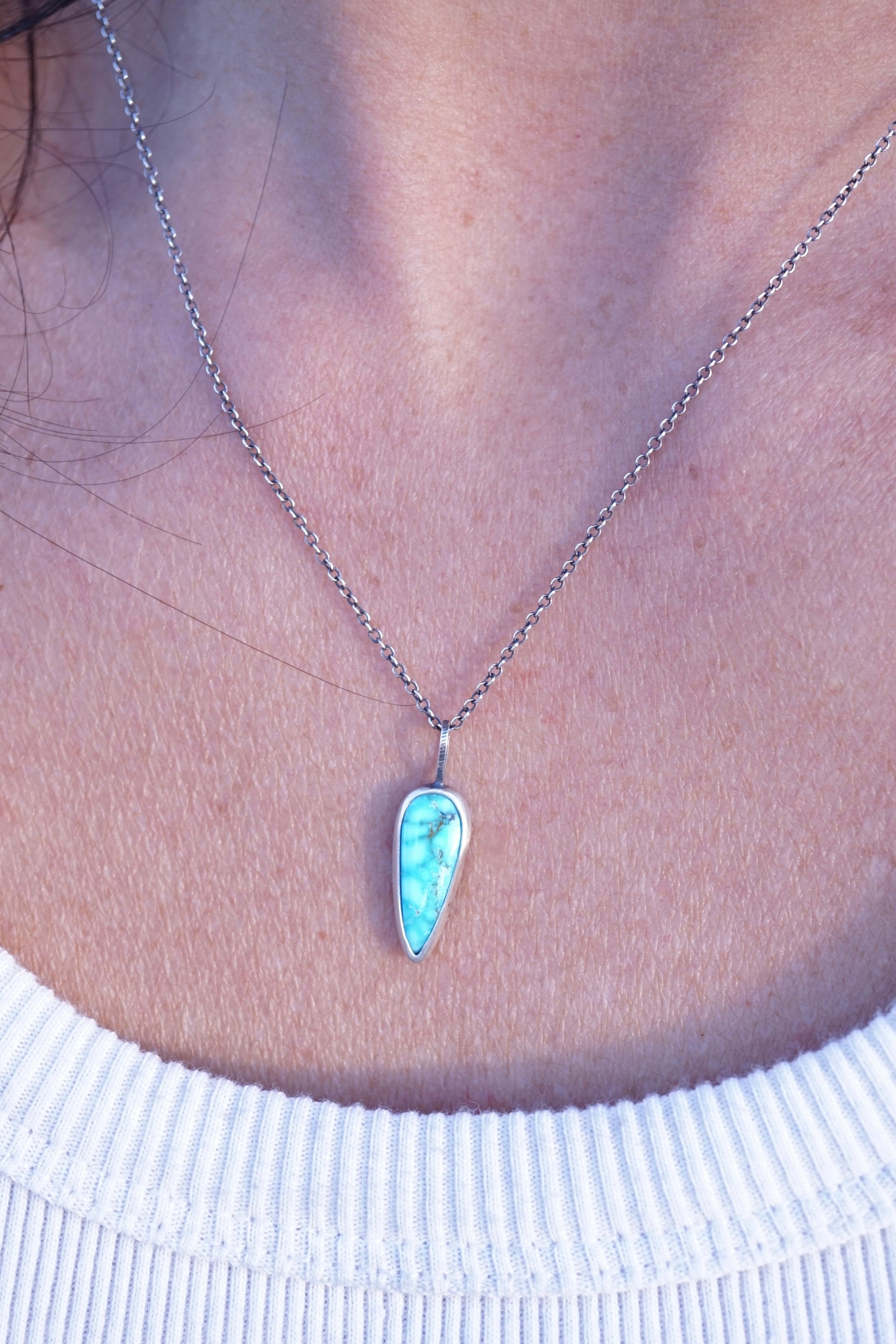 kingman turquoise long teardrop necklace - Lumenrose