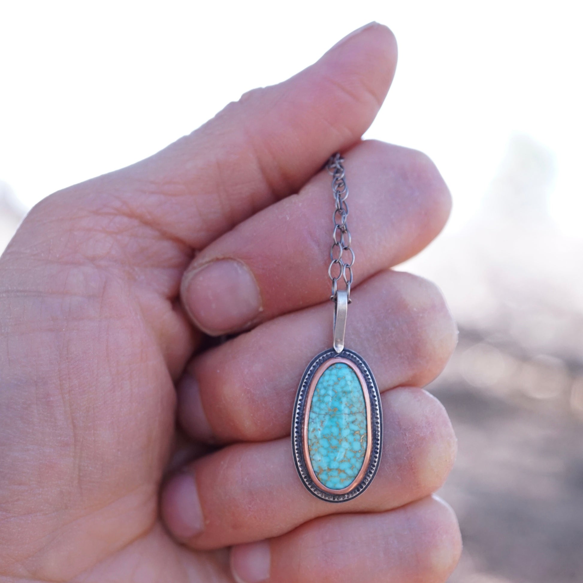 kingman turquoise necklace with copper bezel - discounted for slight stone imperfection - Lumenrose