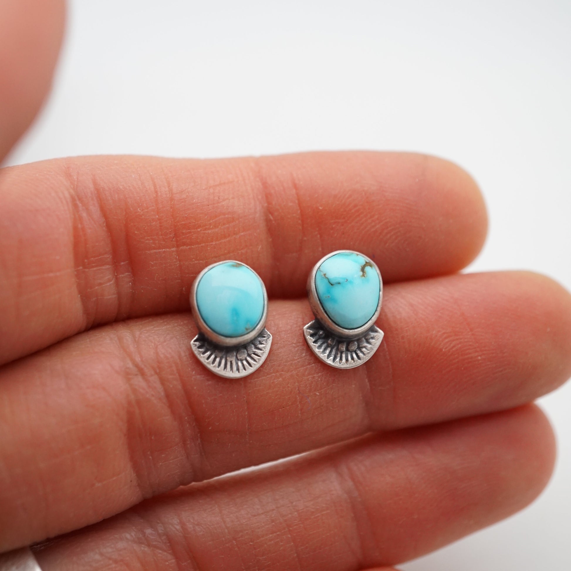 kingman turquoise stamped studs - Lumenrose