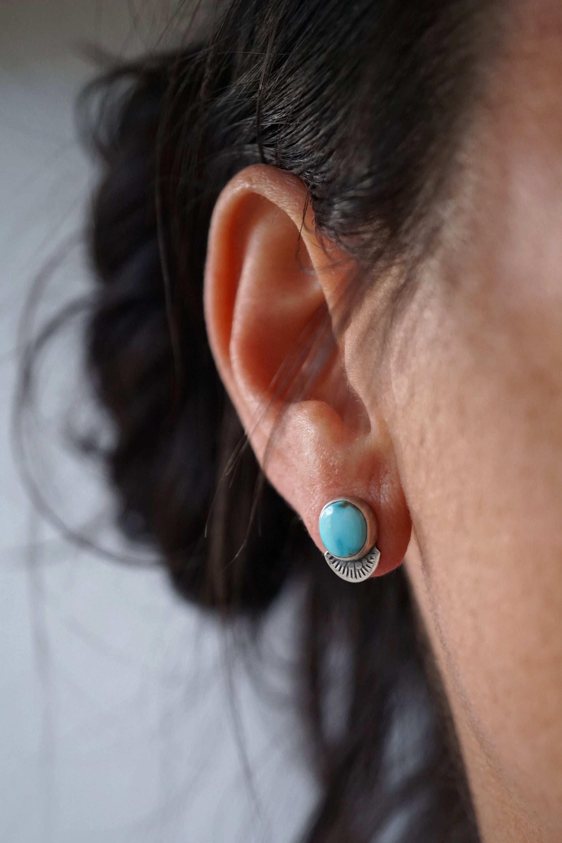 kingman turquoise stamped studs - Lumenrose