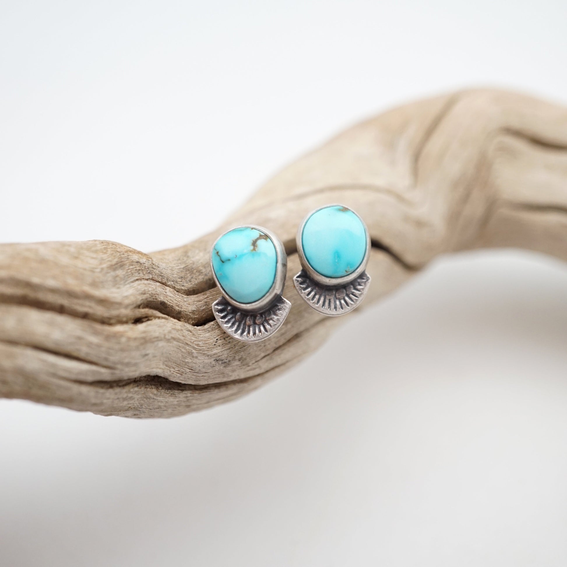 kingman turquoise stamped studs - Lumenrose