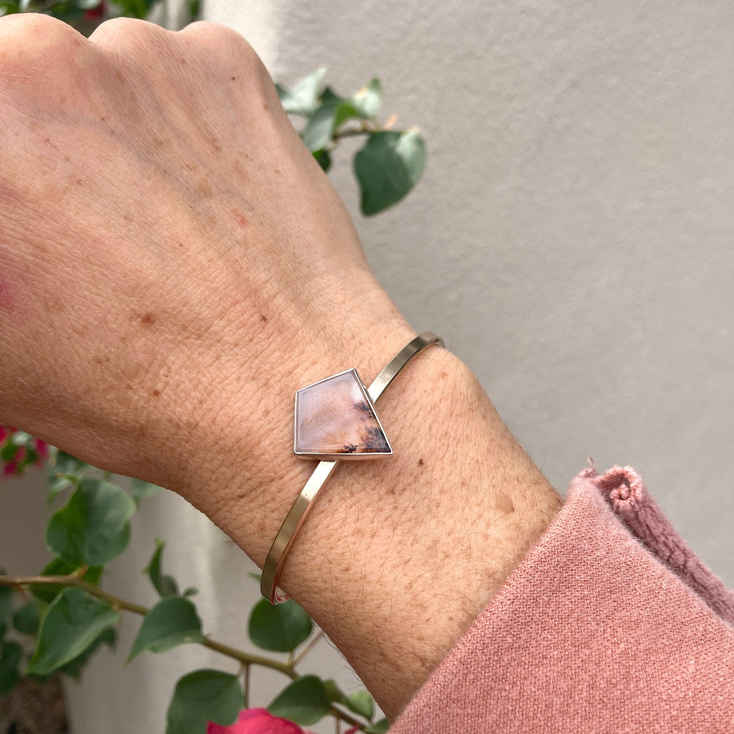 lavender fields cuff #1- dendritic agate + 14k goldfill + sterling - Lumenrose