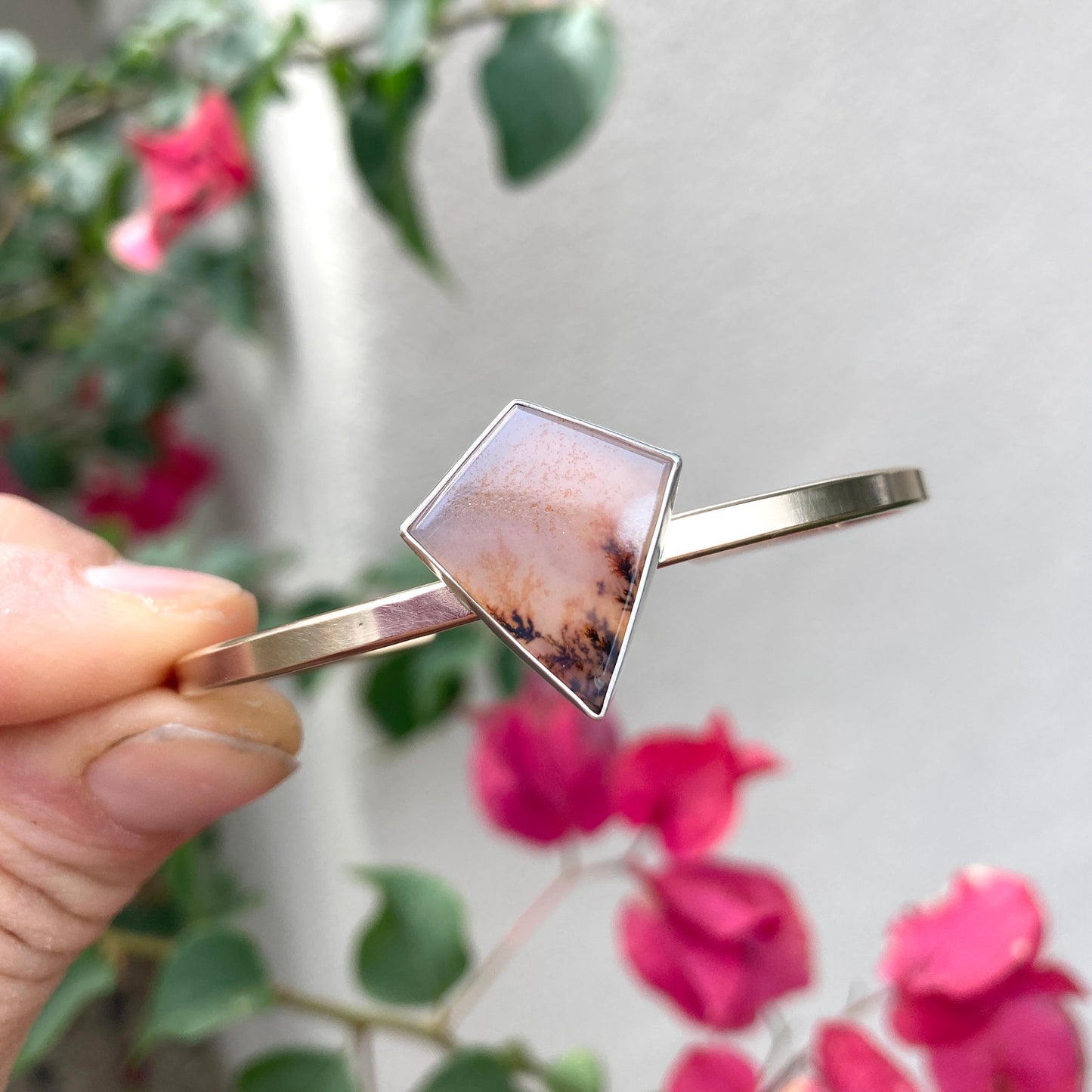 lavender fields cuff #1- dendritic agate + 14k goldfill + sterling - Lumenrose