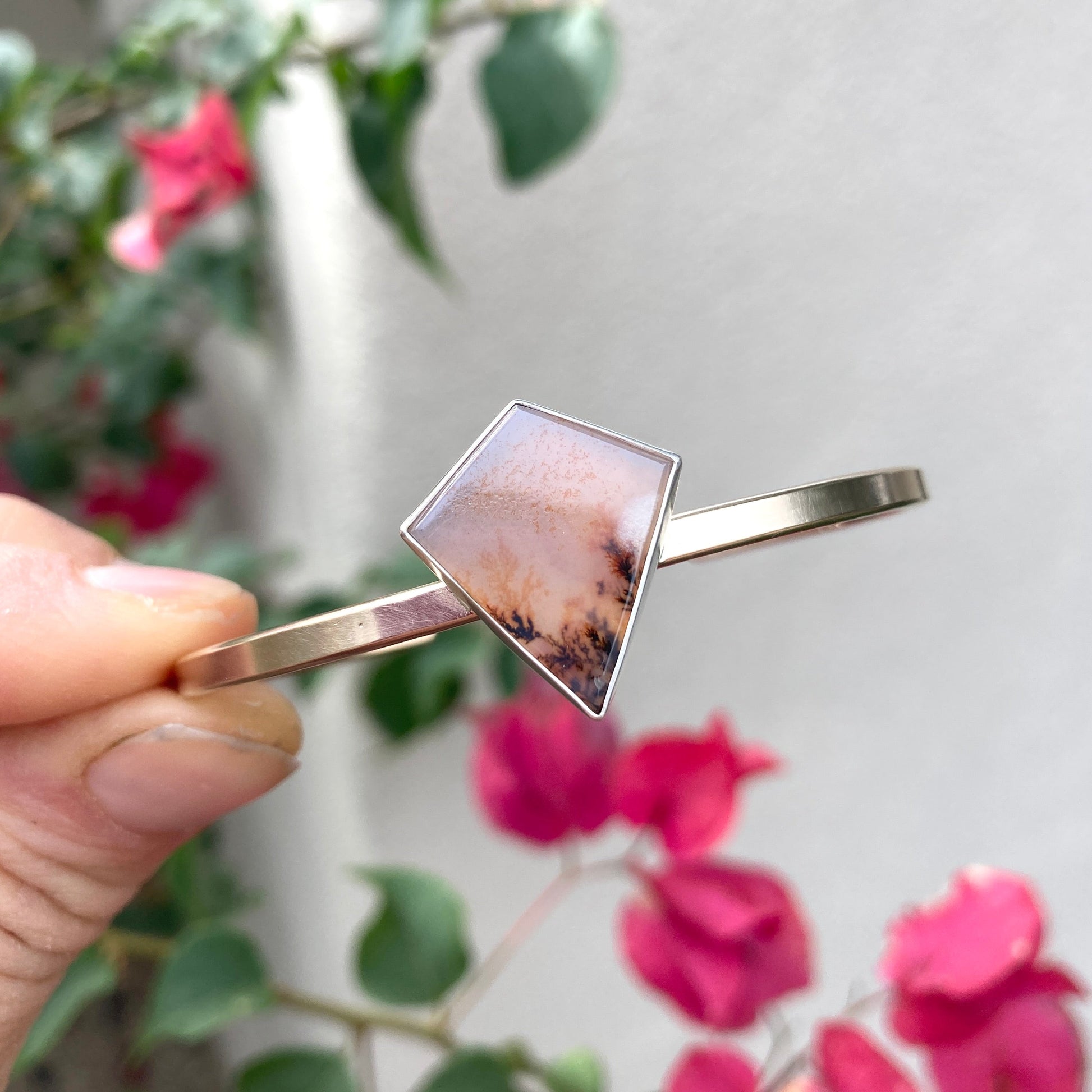 lavender fields cuff #1- dendritic agate + 14k goldfill + sterling - Lumenrose