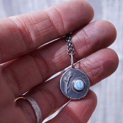 lavender turquoise pebble necklace with budding branch - Lumenrose
