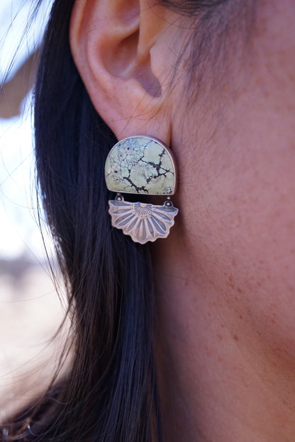 LICHEN FLOWER half moon stud dangles - Lumenrose