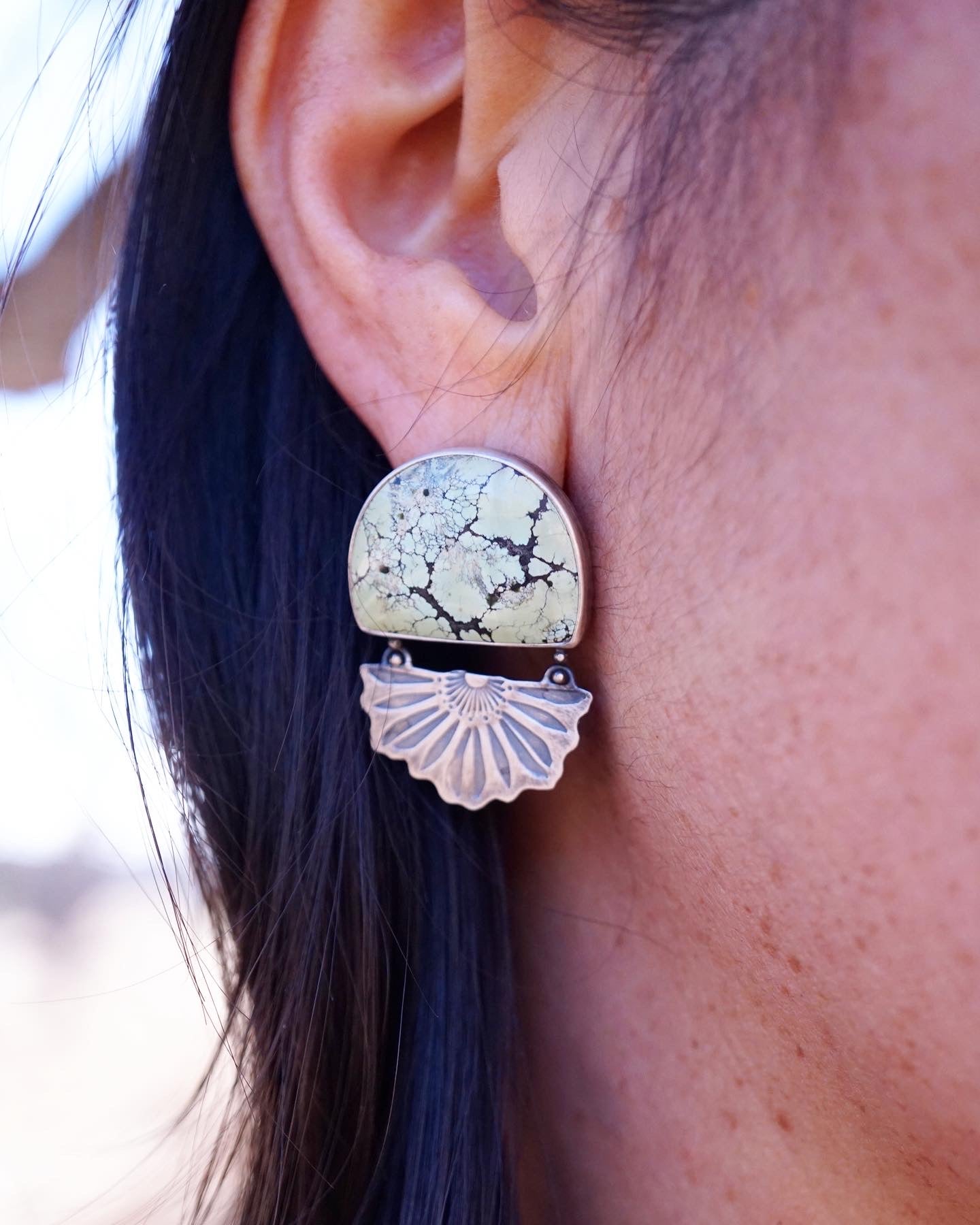 LICHEN FLOWER half moon stud dangles - Lumenrose