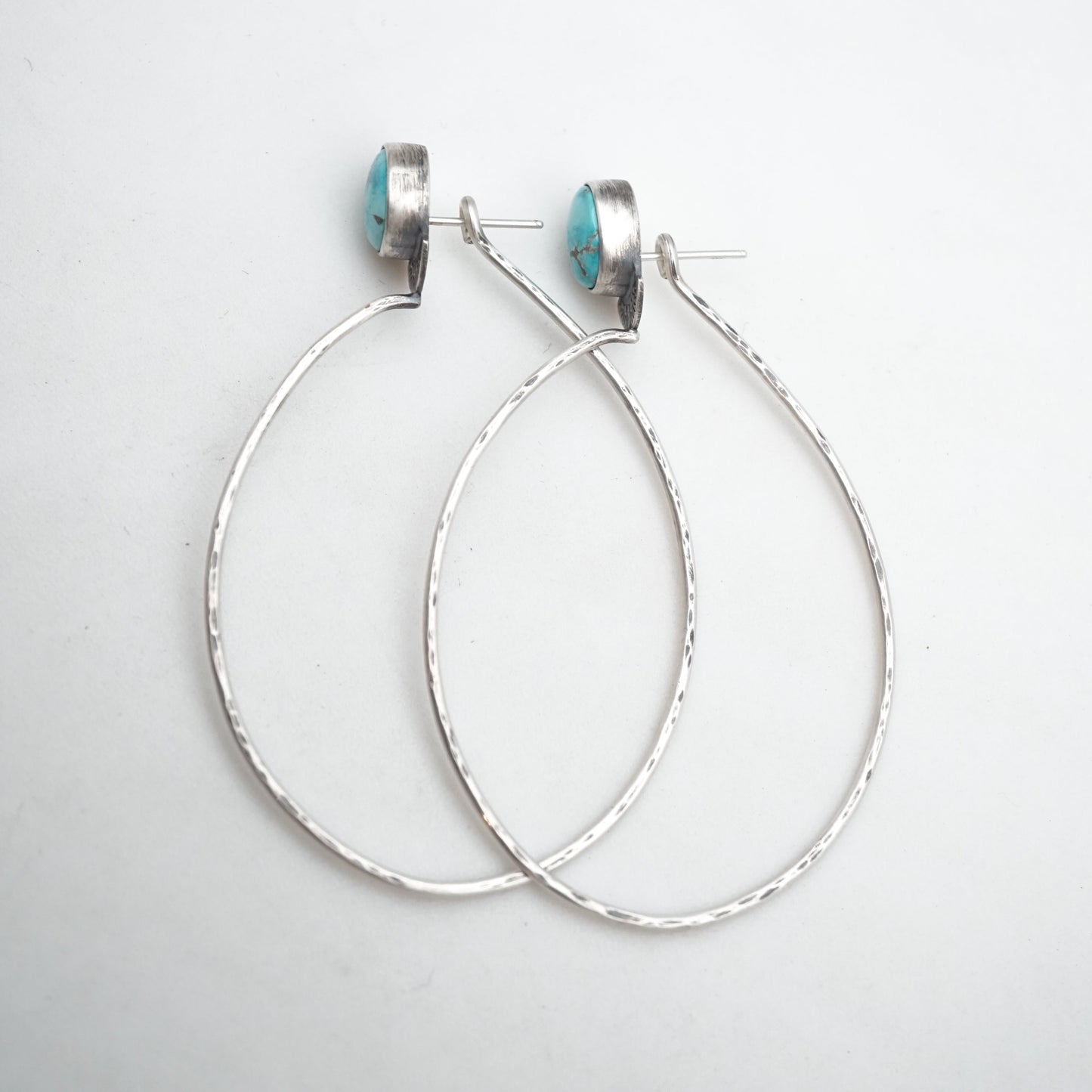 light blue kingman turquoise + silver hoops - Lumenrose