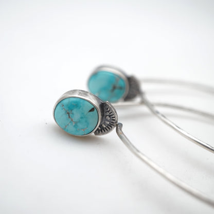 light blue kingman turquoise + silver hoops - Lumenrose