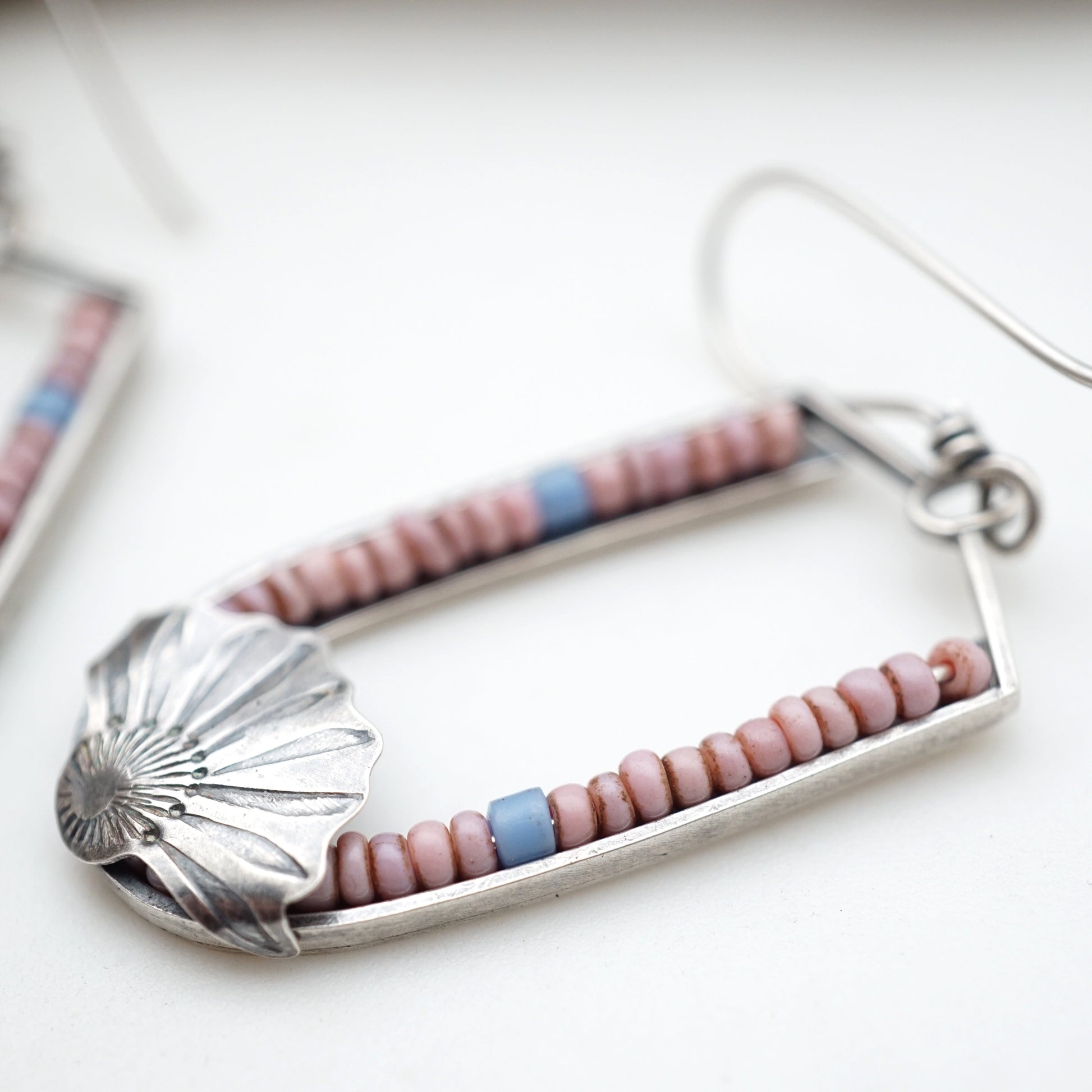 medium arc dangles with pink maasai trade beads - Lumenrose