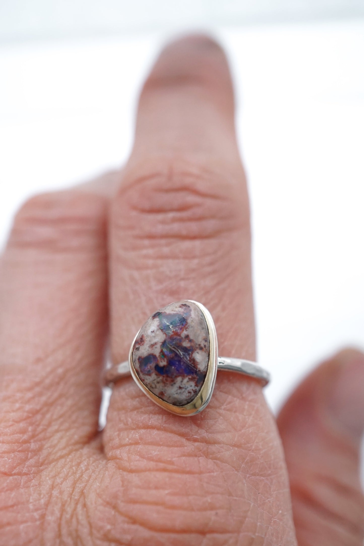 mexican cantera opal ring - silver + 18k gold - size 7 - Lumenrose