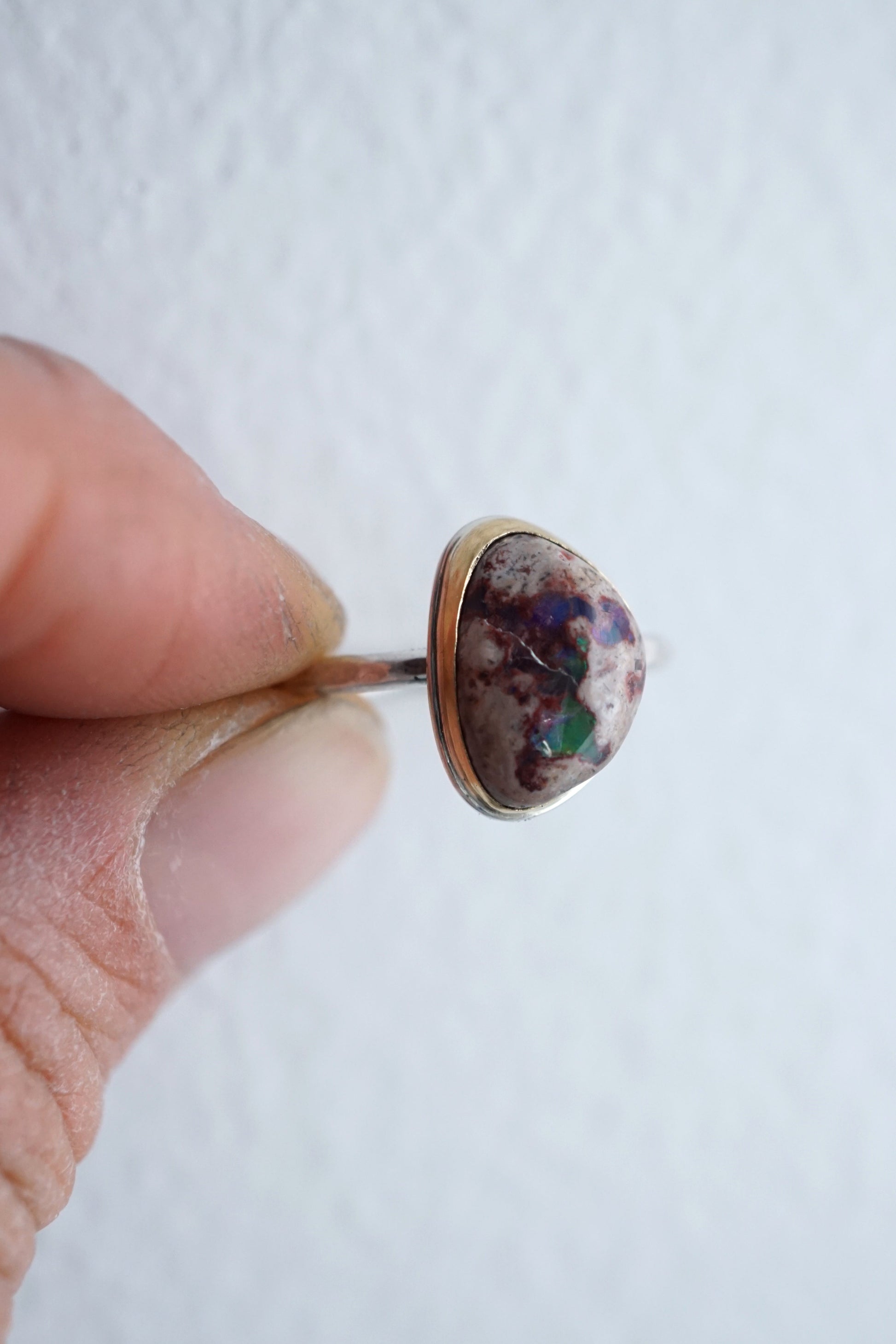 mexican cantera opal ring - silver + 18k gold - size 7 - Lumenrose