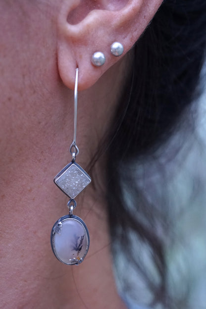 narmada river dendritic agate + druzy dangle earrings - Lumenrose