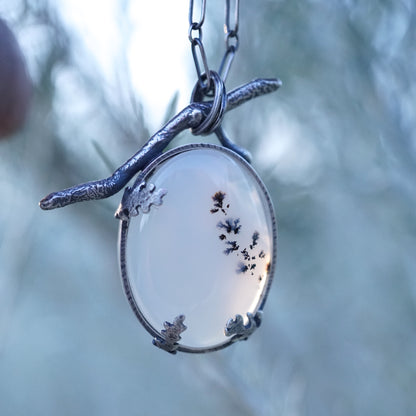 narmada river dendritic agate necklace with twig bale - Lumenrose