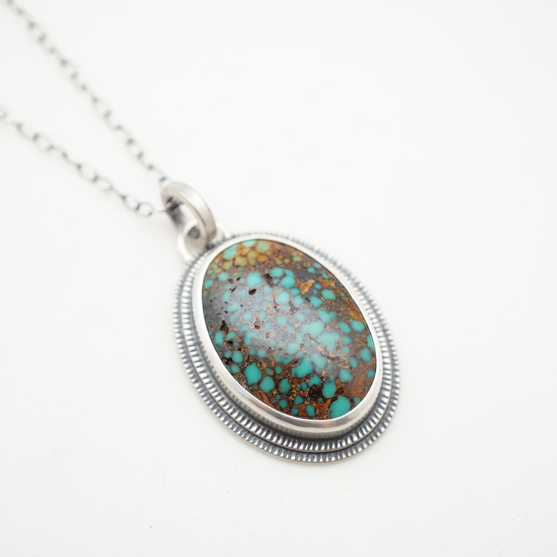 oval necklace with turquoise from patagonia, arizona - Lumenrose