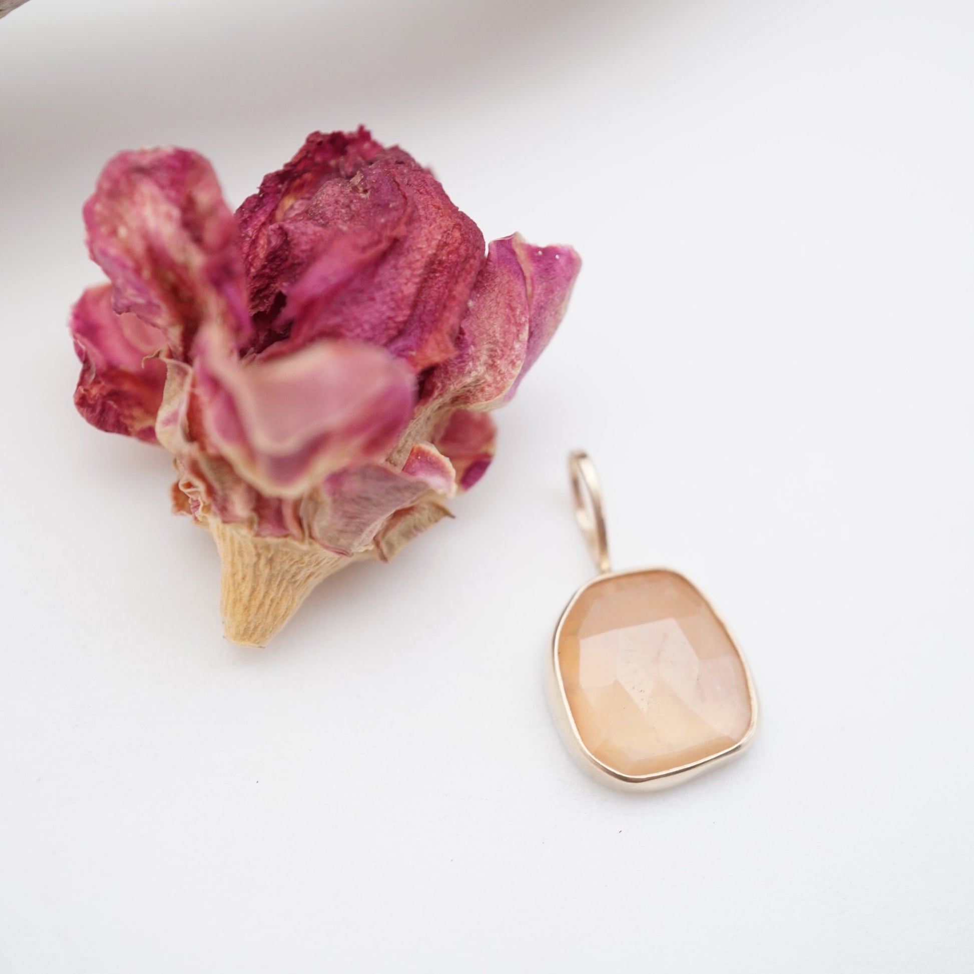 peach moonstone pendant in 14k gold + silver - NO CHAIN INCLUDED - Lumenrose
