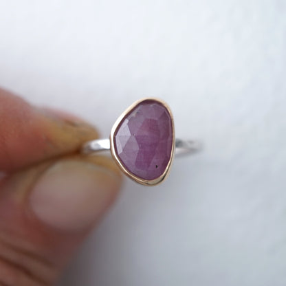 pink sapphire ring - silver + 14k goldfill - size 6.75 - Lumenrose