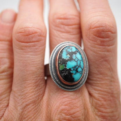 polychrome chinese turquoise ring - size 8.75 - Lumenrose