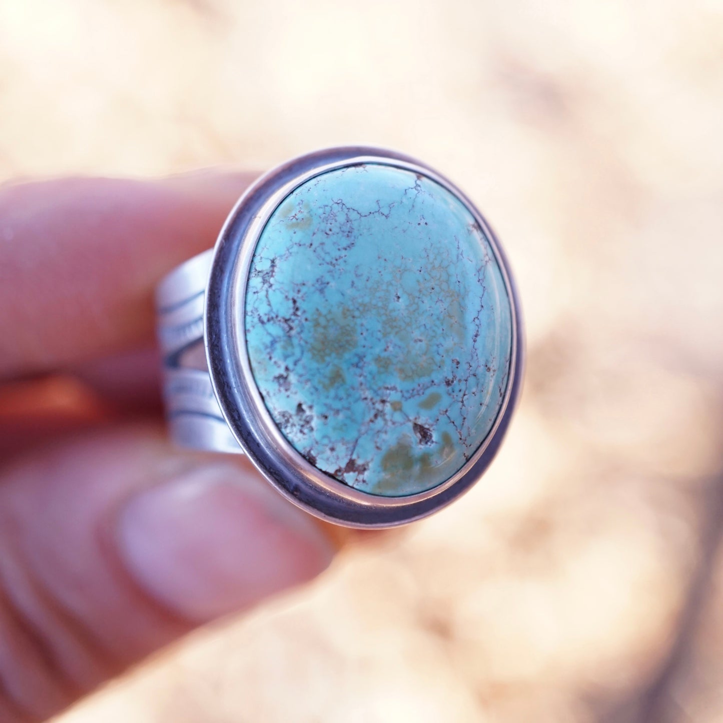 polychrome chinese turquoise stamped band ring - size 9.25 - Lumenrose
