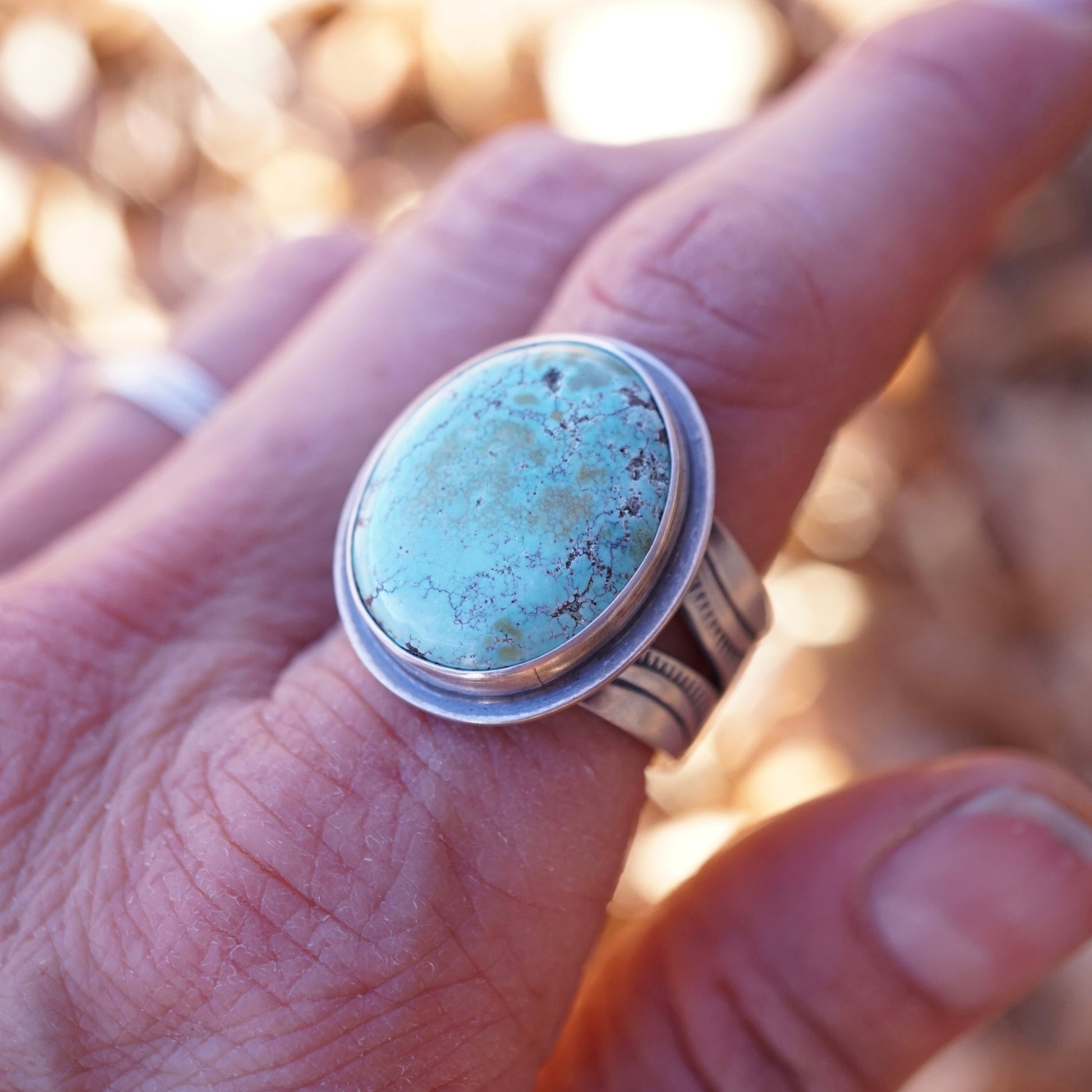 polychrome chinese turquoise stamped band ring - size 9.25 - Lumenrose
