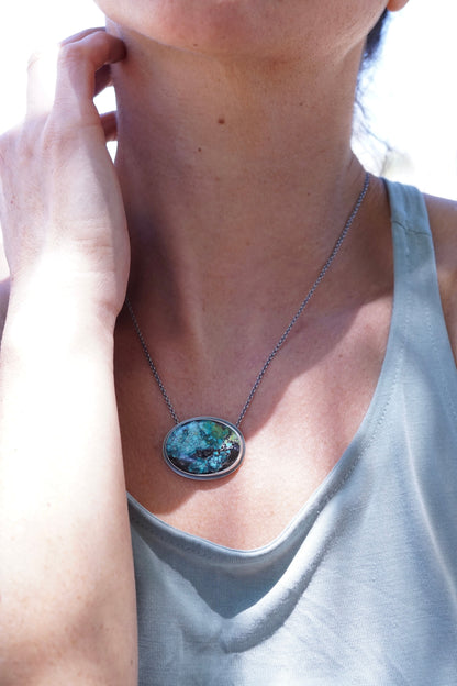 polychrome hubei turquoise oval necklace - large - Lumenrose