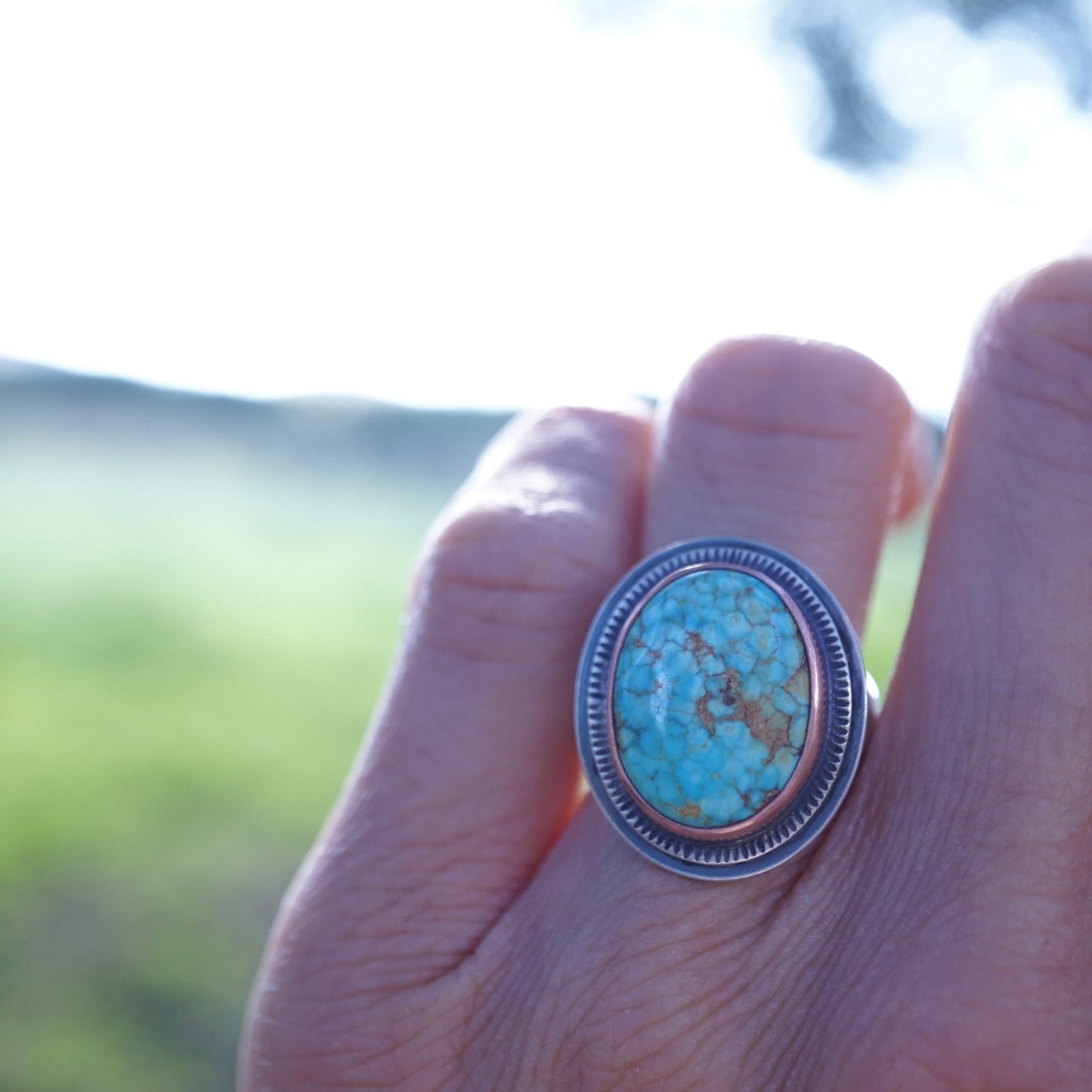 polychrome kingman turquoise ring with copper bezel - size 5.25/5.5 - Lumenrose