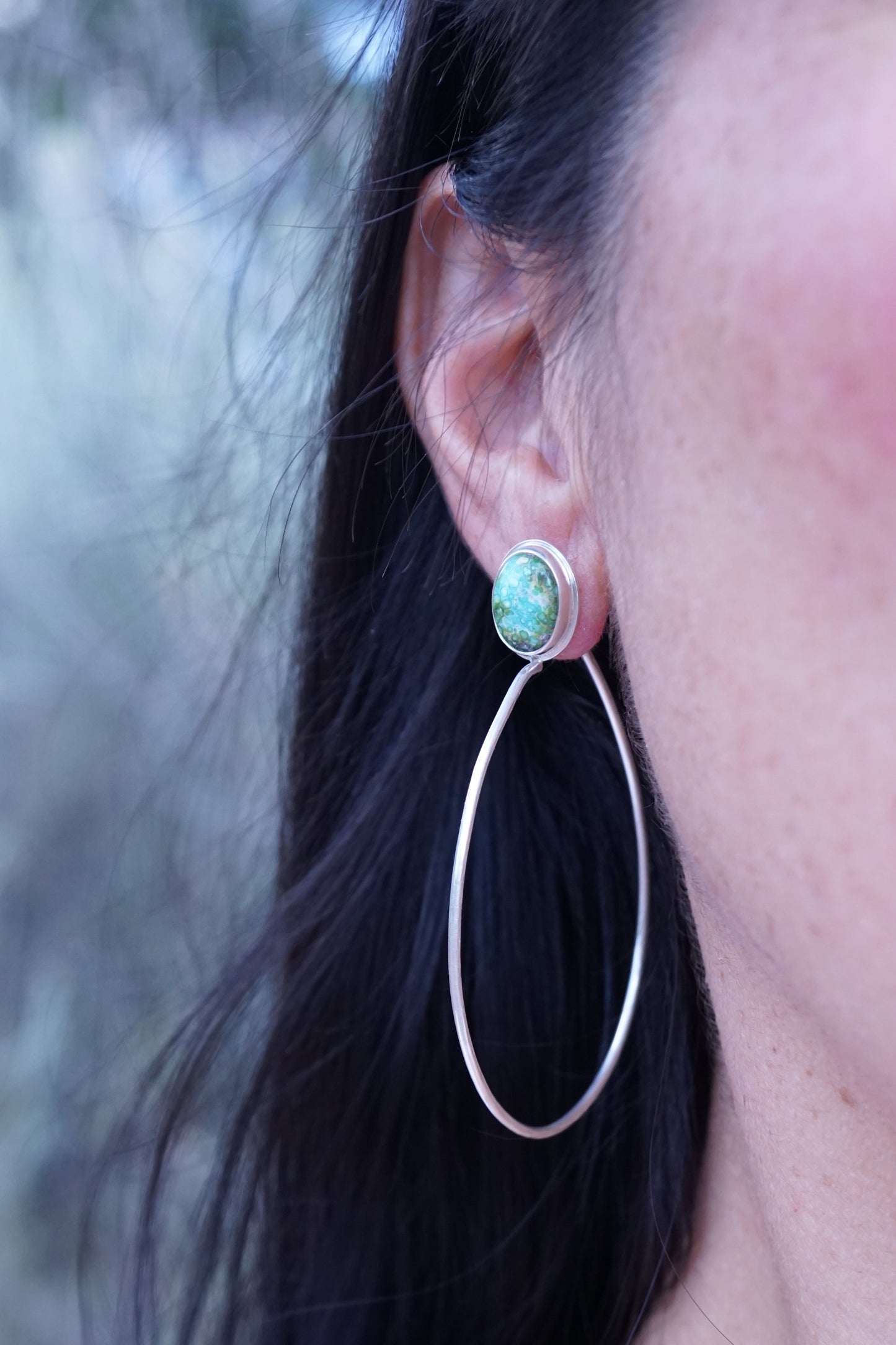 polychrome sonoran gold turquoise + silver hoops - Lumenrose