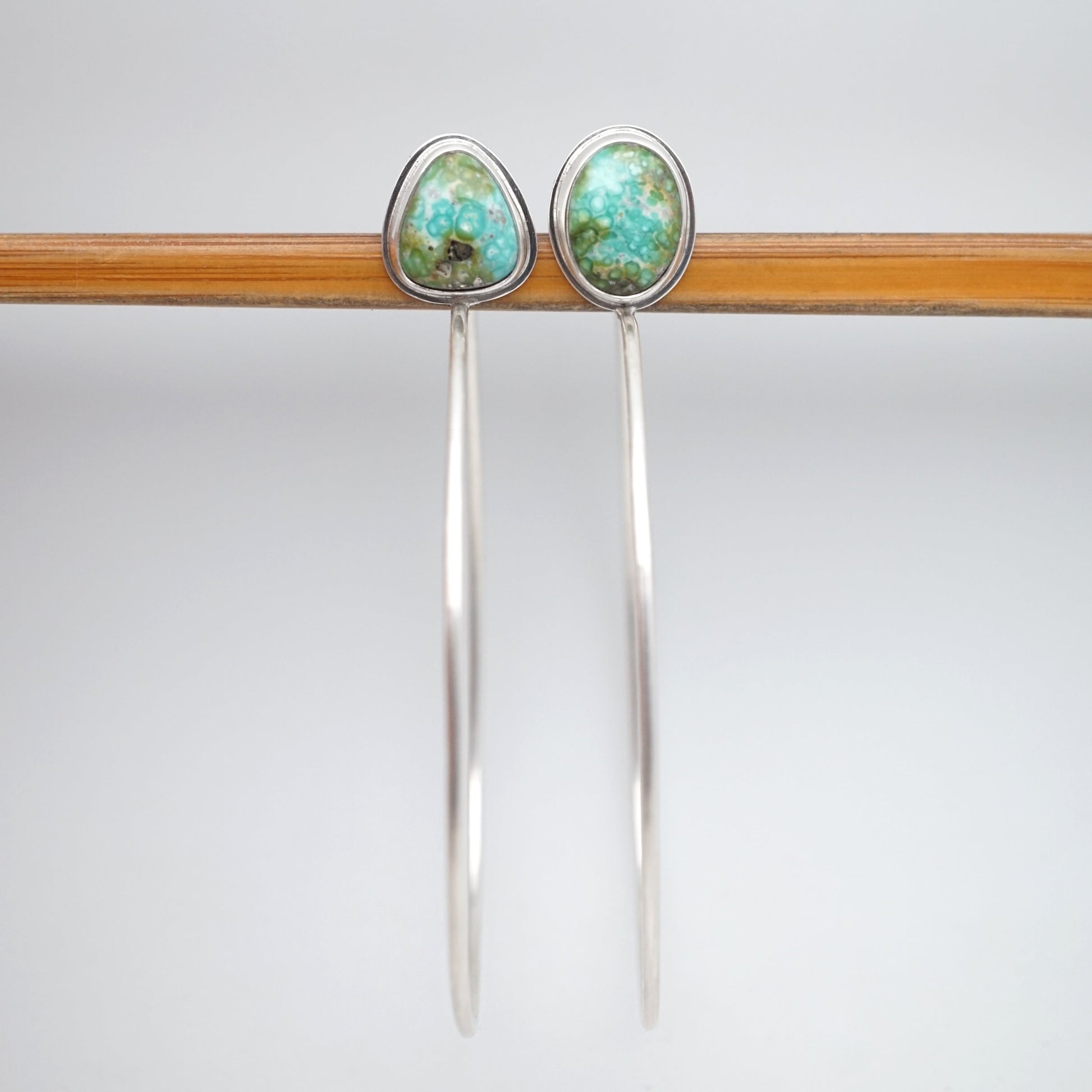 polychrome sonoran gold turquoise + silver hoops - Lumenrose