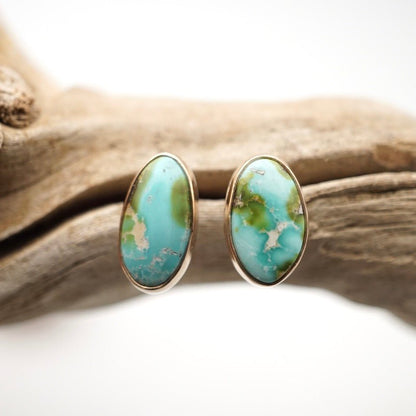 polychrome sonoran gold turquoise studs with 14k goldfill bezel - Lumenrose