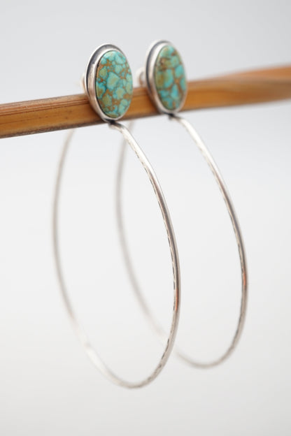 polychrome turquoise mountain turquoise + silver hoops - Lumenrose