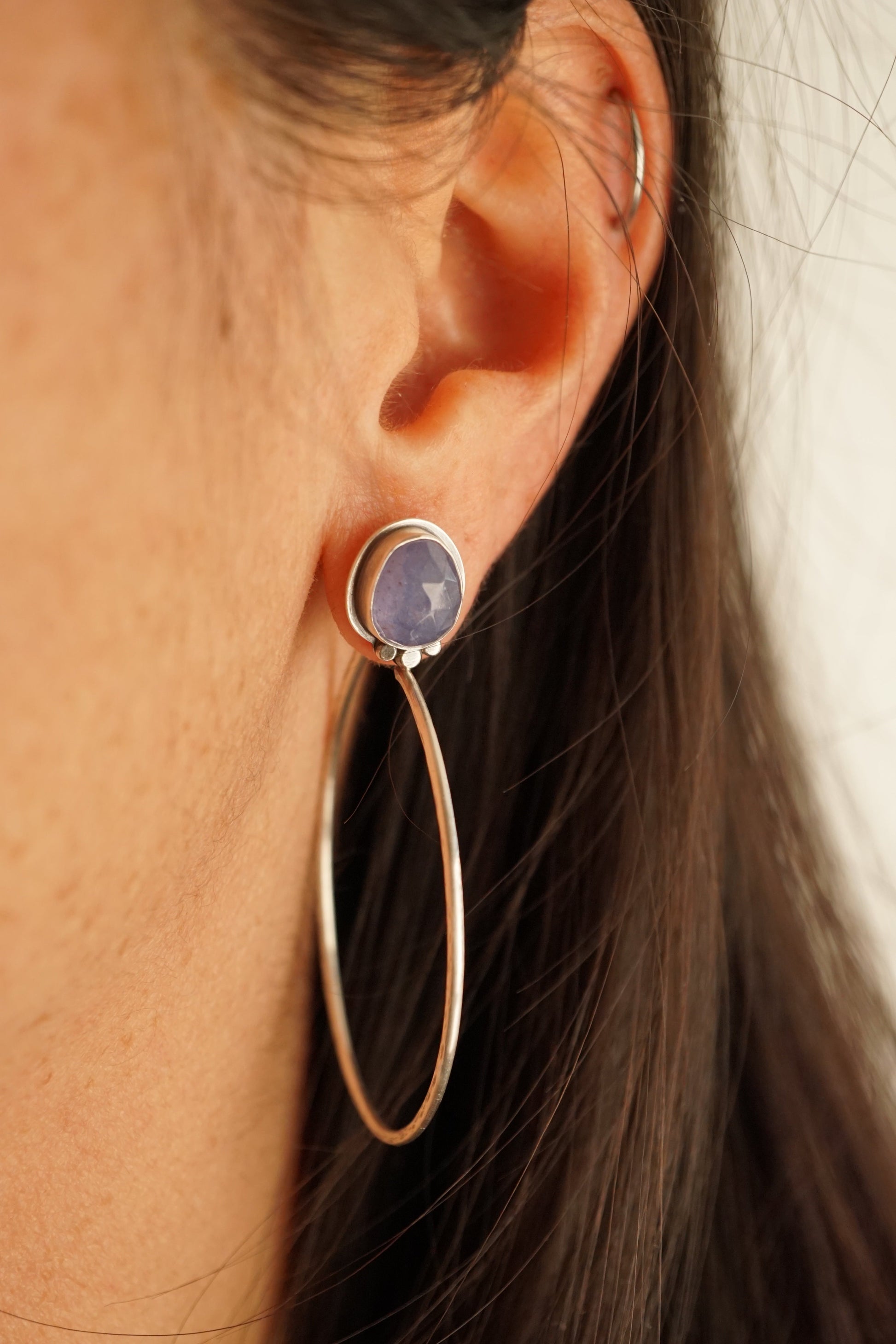 rosecut tanzanite + silver hoops - SMALL SIZE - Lumenrose