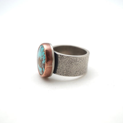royston turquoise ring with asymmetrical band and copper bezel - size 7.5 - Lumenrose