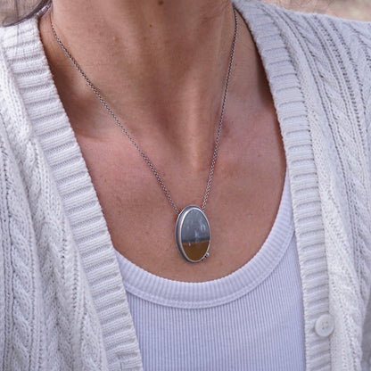 sandy shores and moody sky landscape jasper necklace - Lumenrose