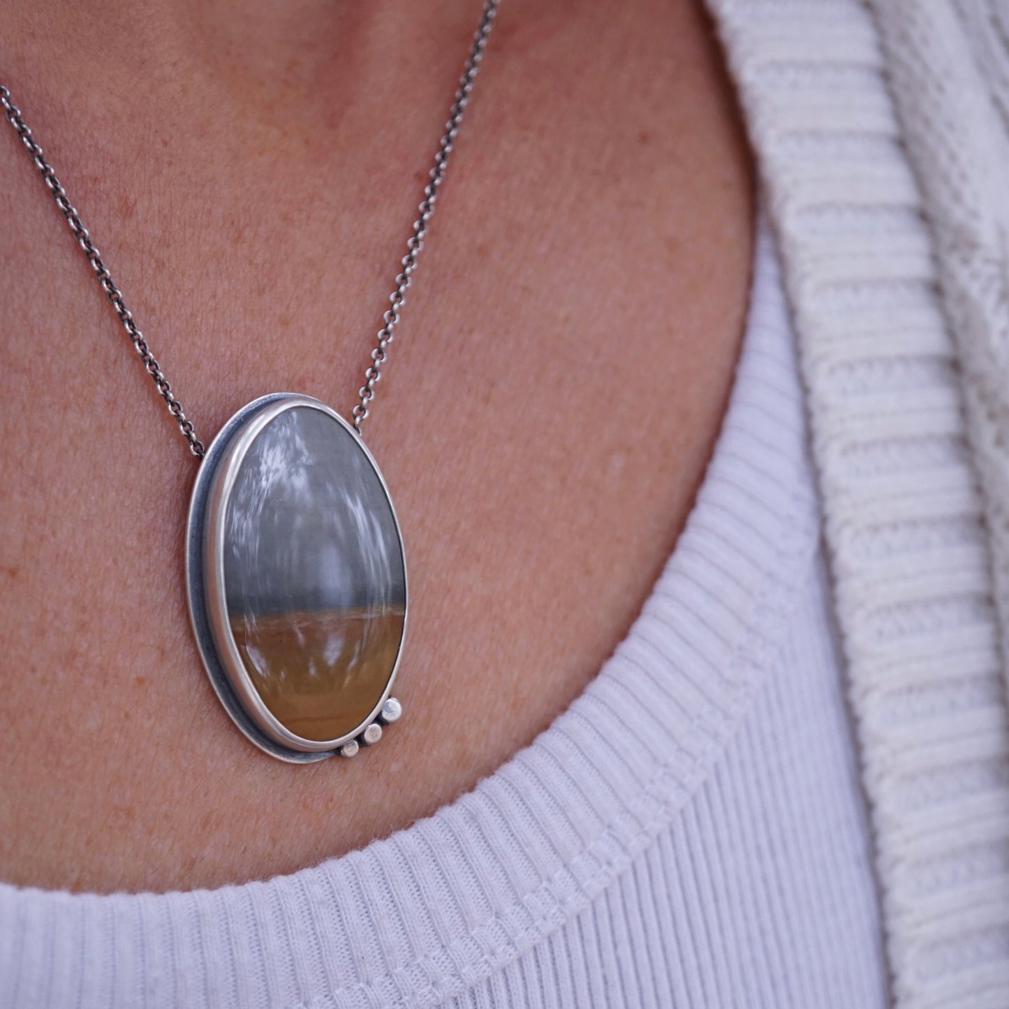 sandy shores and moody sky landscape jasper necklace - Lumenrose