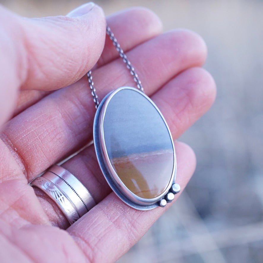 sandy shores and moody sky landscape jasper necklace - Lumenrose