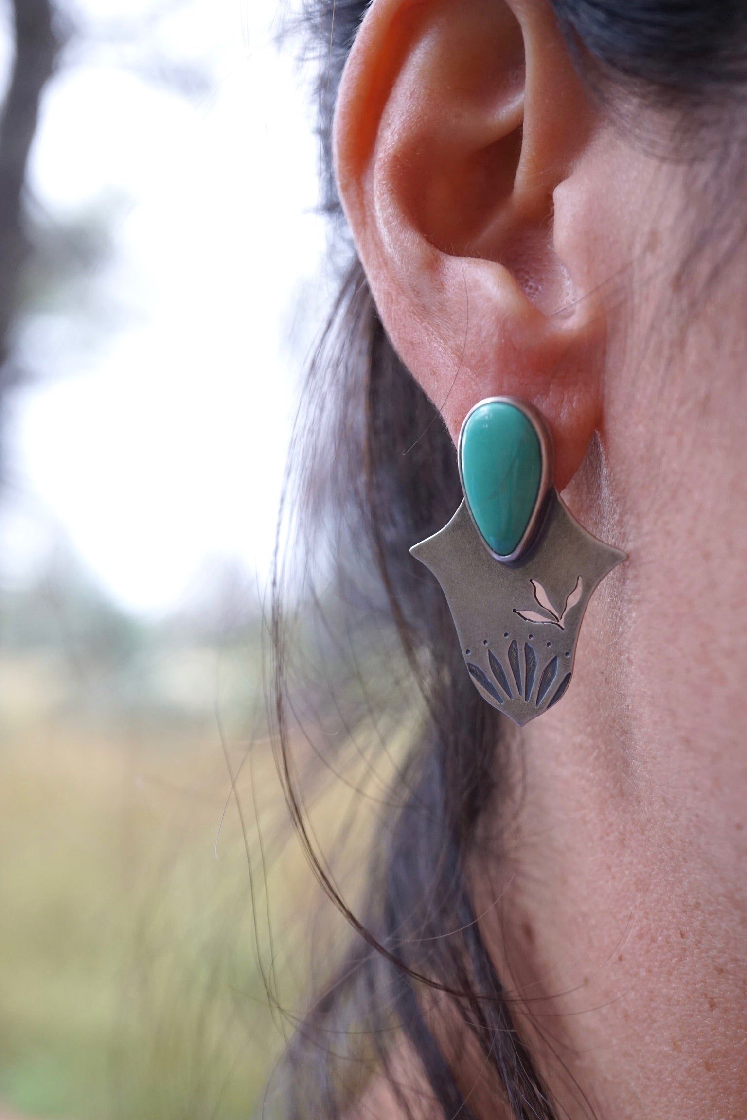 shield maiden studs with chilean turquoise - Lumenrose