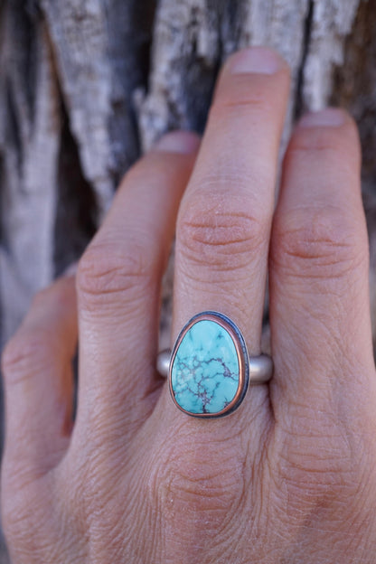 sky blue cheyenne turquoise ring with copper bezel - size 7.5 - Lumenrose