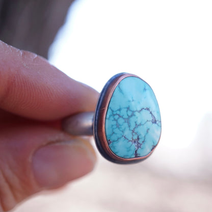 sky blue cheyenne turquoise ring with copper bezel - size 7.5 - Lumenrose
