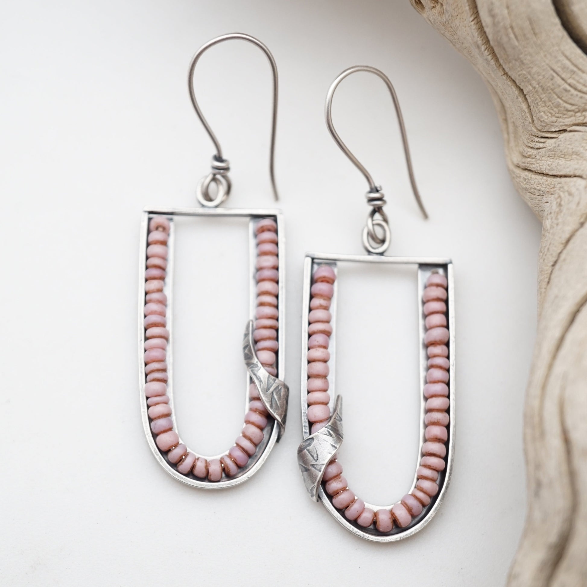 small arc dangles with pink maasai trade beads - Lumenrose