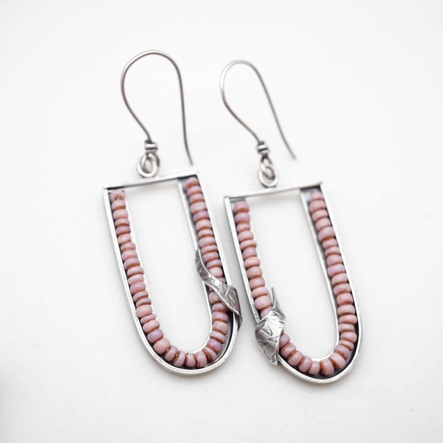 small arc dangles with pink maasai trade beads - Lumenrose