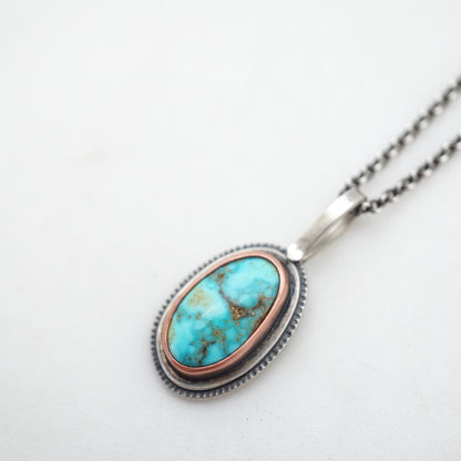 small kingman turquoise necklace with copper bezel - Lumenrose